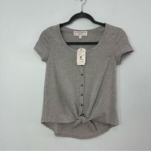 Hippie Rose Light Gray Short Sleeved Shirt-Size XS-Button Down Tie Bottom